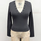 Studded V-Neck Long Sleeve Top