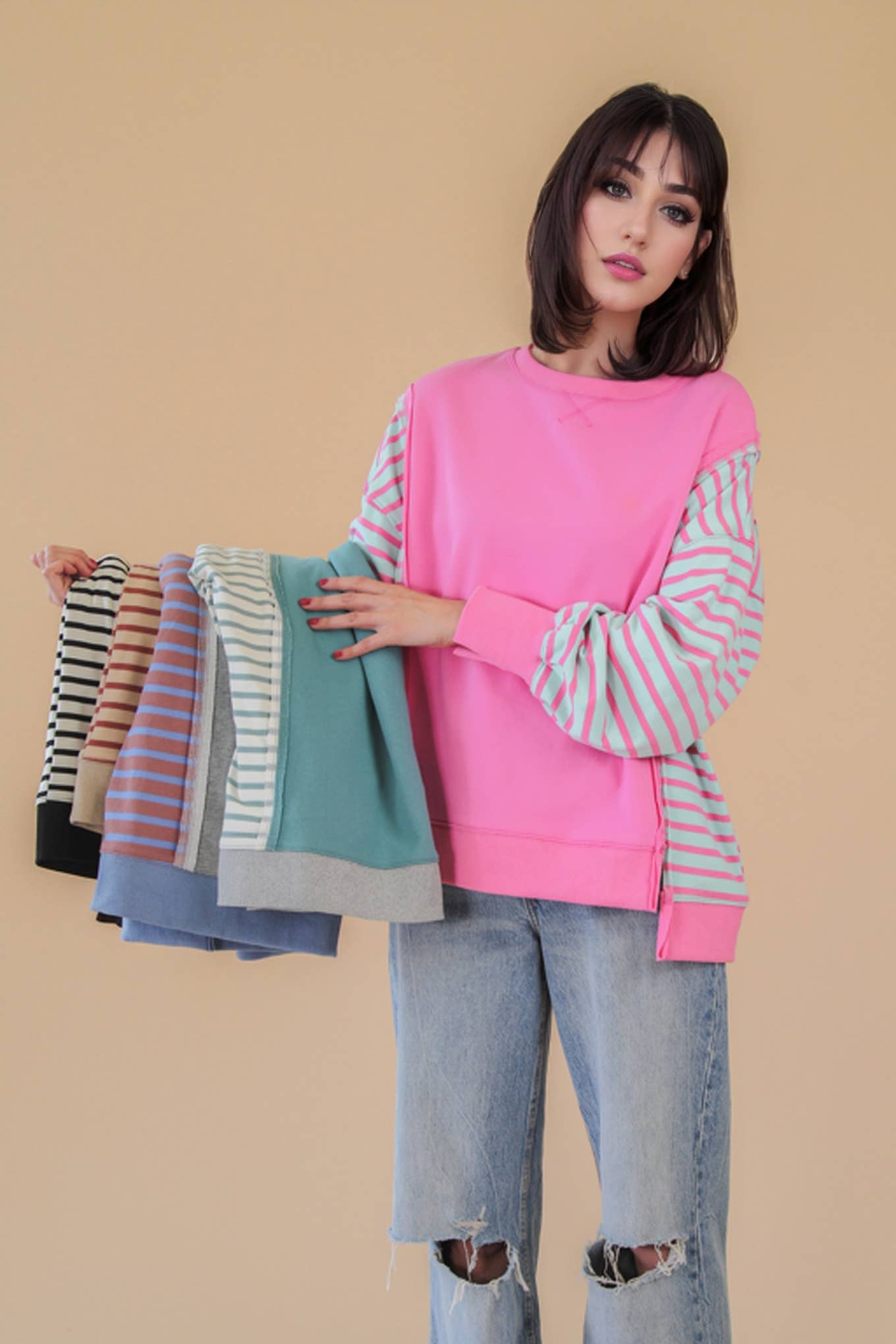 Oversized Striped Casual Knit Top