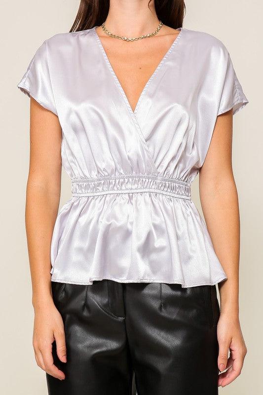 Surplice Satin Smocked Top - The Salty Mare