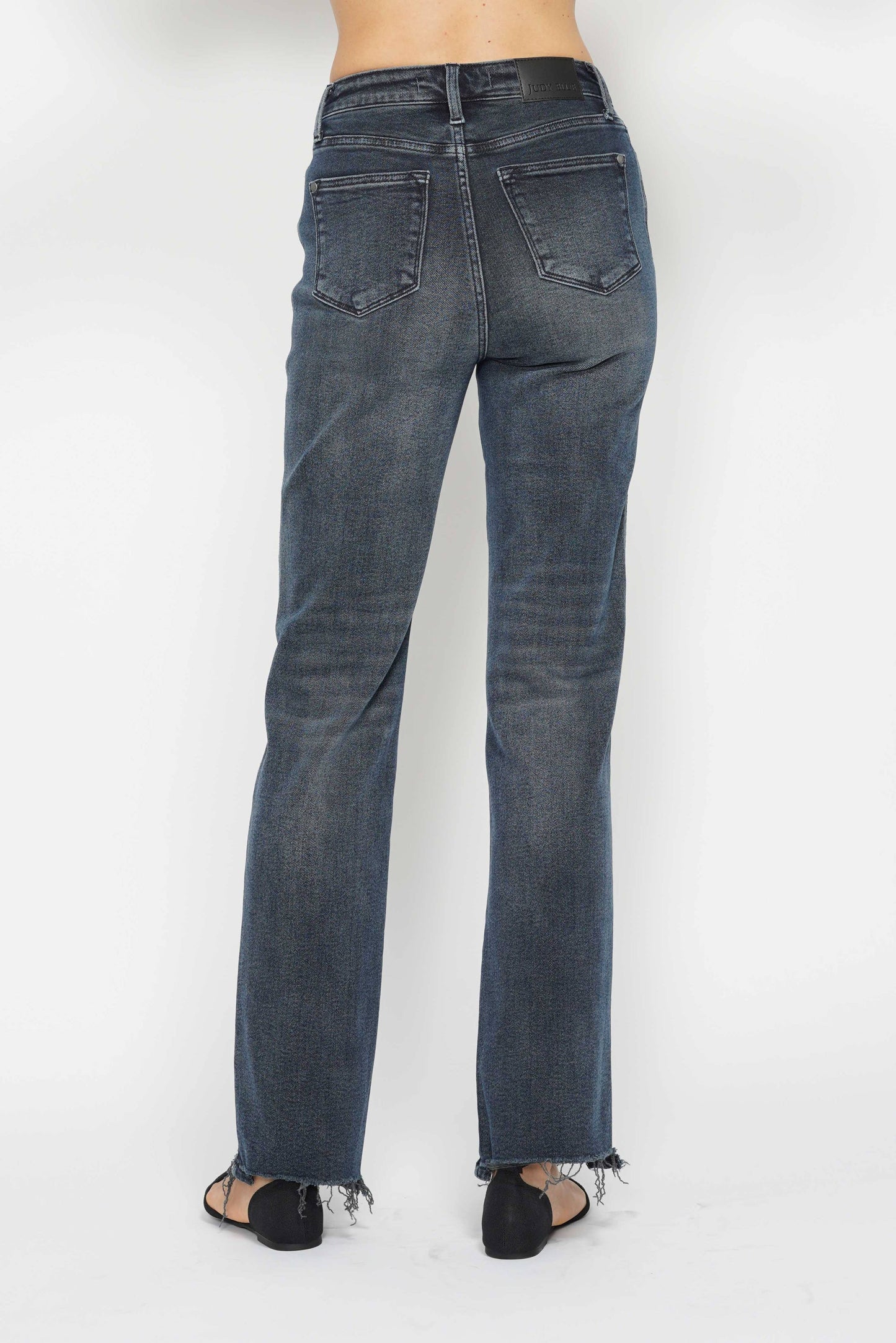 High Waisted Button Fly Hem Distressed Straight