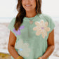 Pink Multi Crochet Flower Knit Short Sleeve Sweater Top