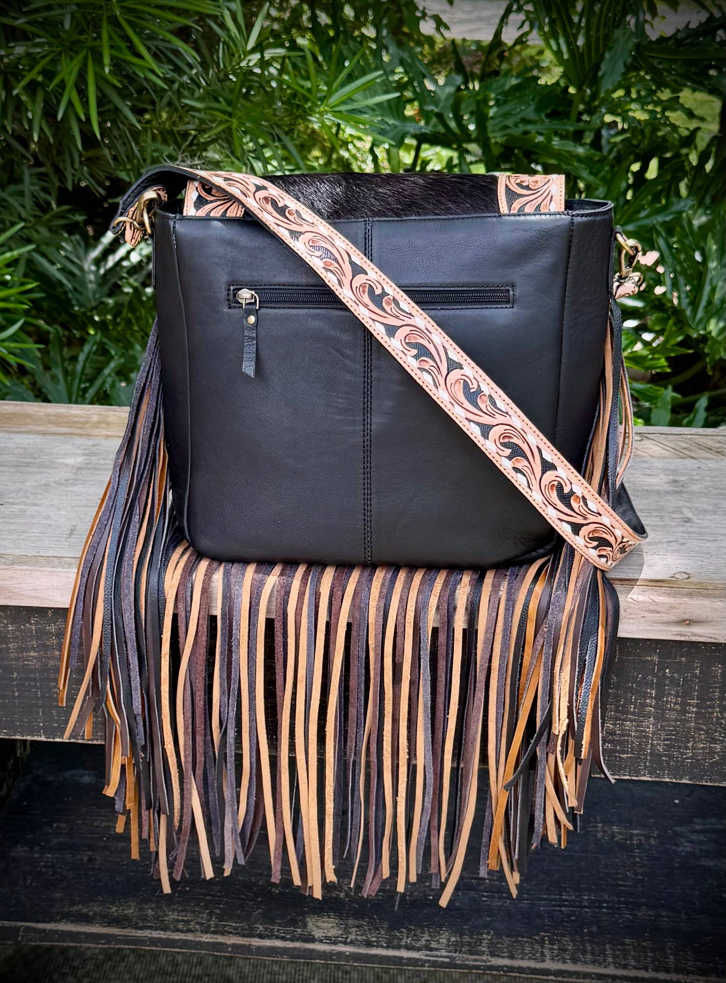 Upcycled LV Cowhide Leather Fringe Crossbody Bag Western