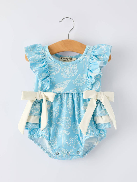 Spring Ocean Girls Romper Bow Ruffle