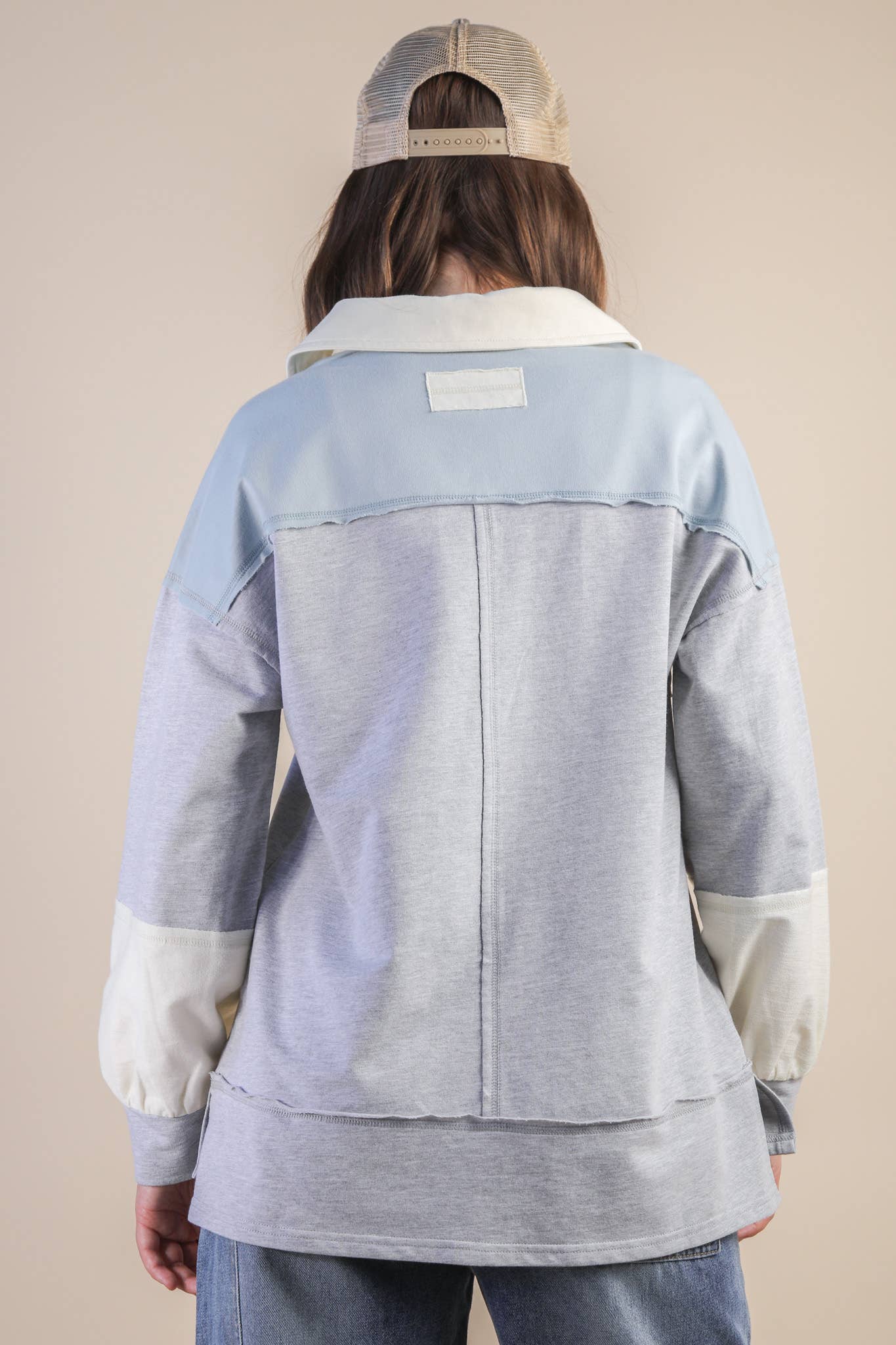 Color Block Oversized Collared Casual Knit Top