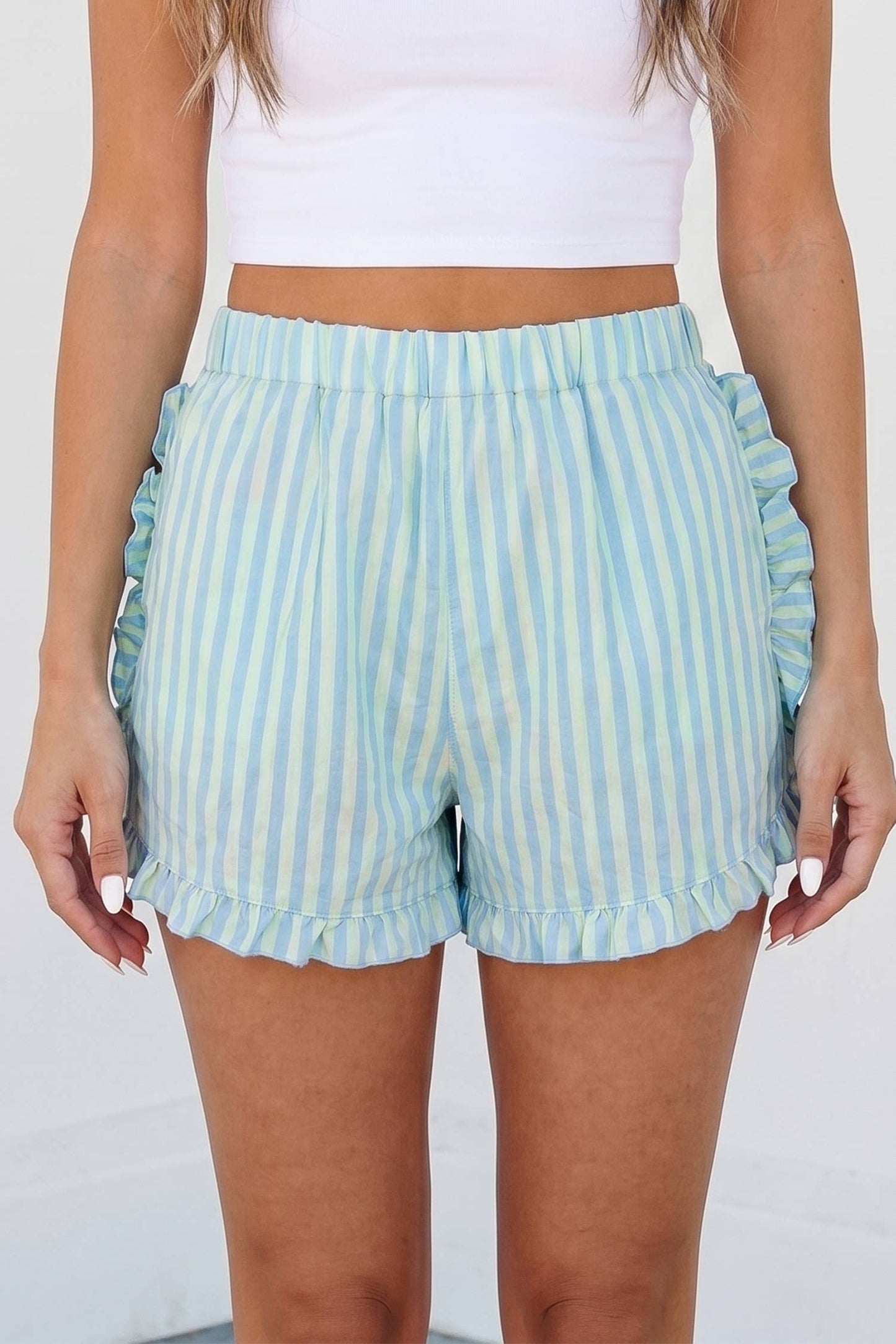 Striped Ruffled Hem Shorts