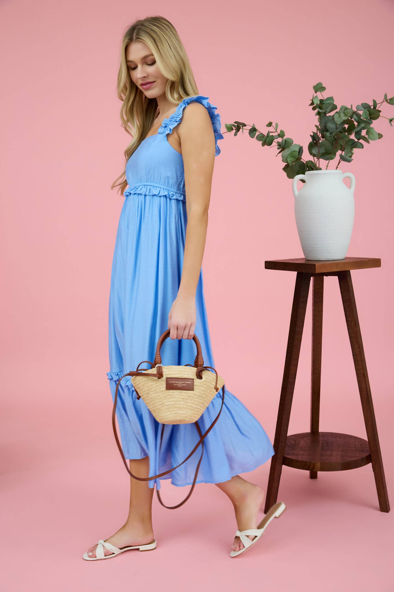 Ruffle Sleeveless Midi Dress