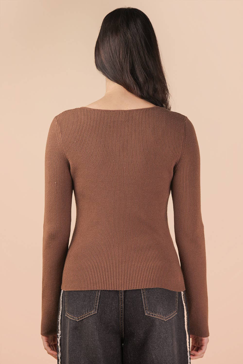 Button Down Fitted Knit Sweater Top