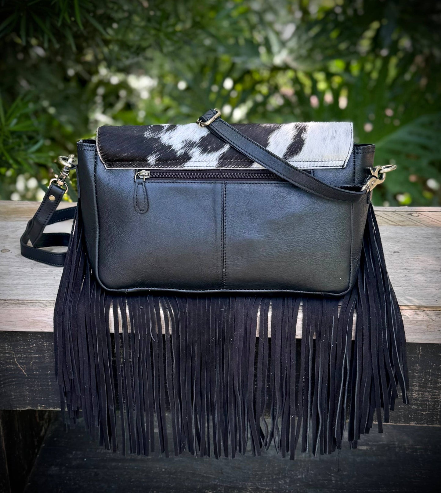 Upcycled LV Cowhide Leather Fringe Crossbody Bag Western
