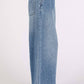 WASHED DENIM ELASTIC BUTTON FLY WIDE LEG PANTS