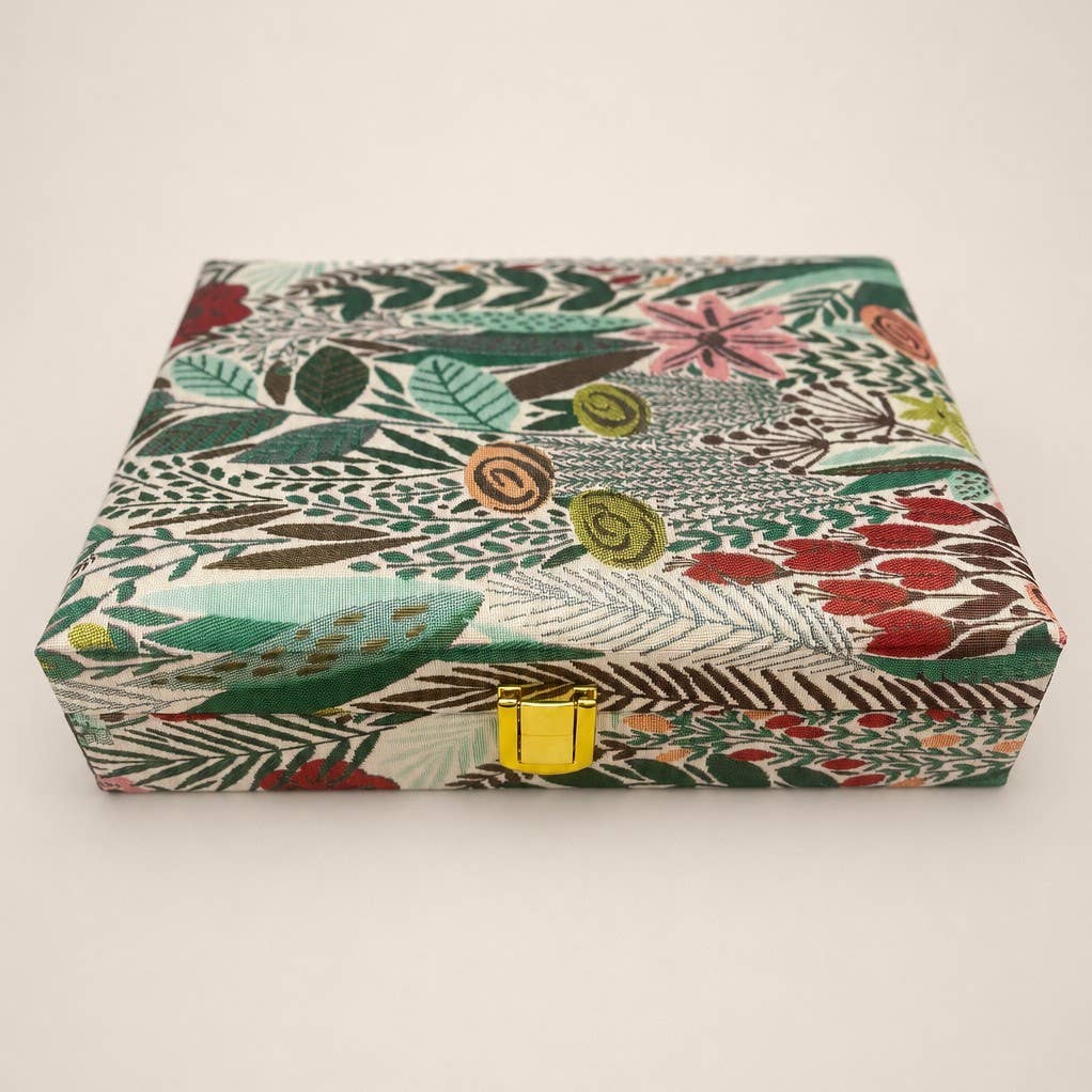 FLORAL PRINT JEWELRY ORGANIZER TRAVEL BOX CASE |