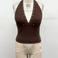Studded Halter Plunge Knit Top