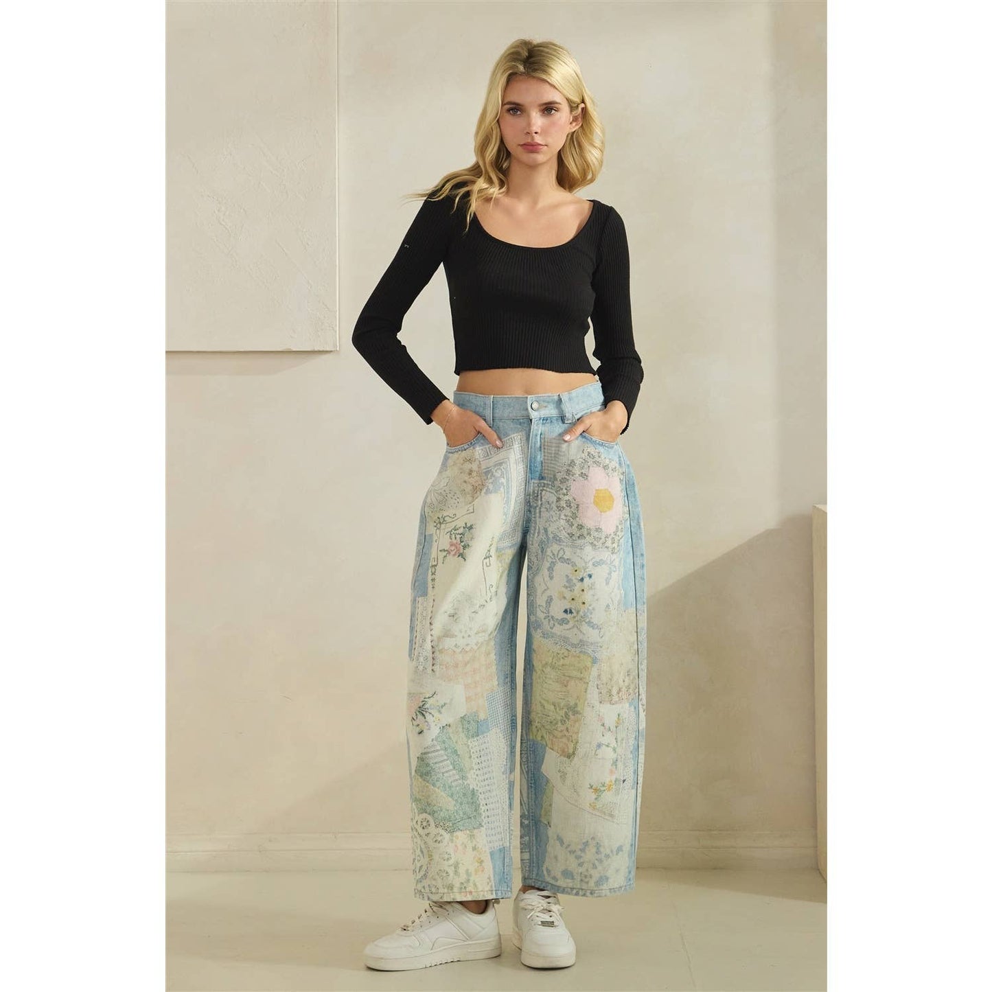 Digitally Printed Patchwork Denim Pants