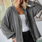 Solid Rib Button Balloon Sleeve Cardigan
