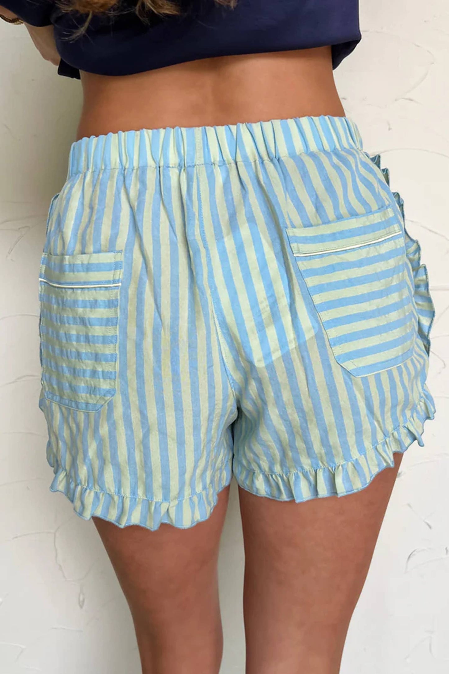 Striped Ruffled Hem Shorts
