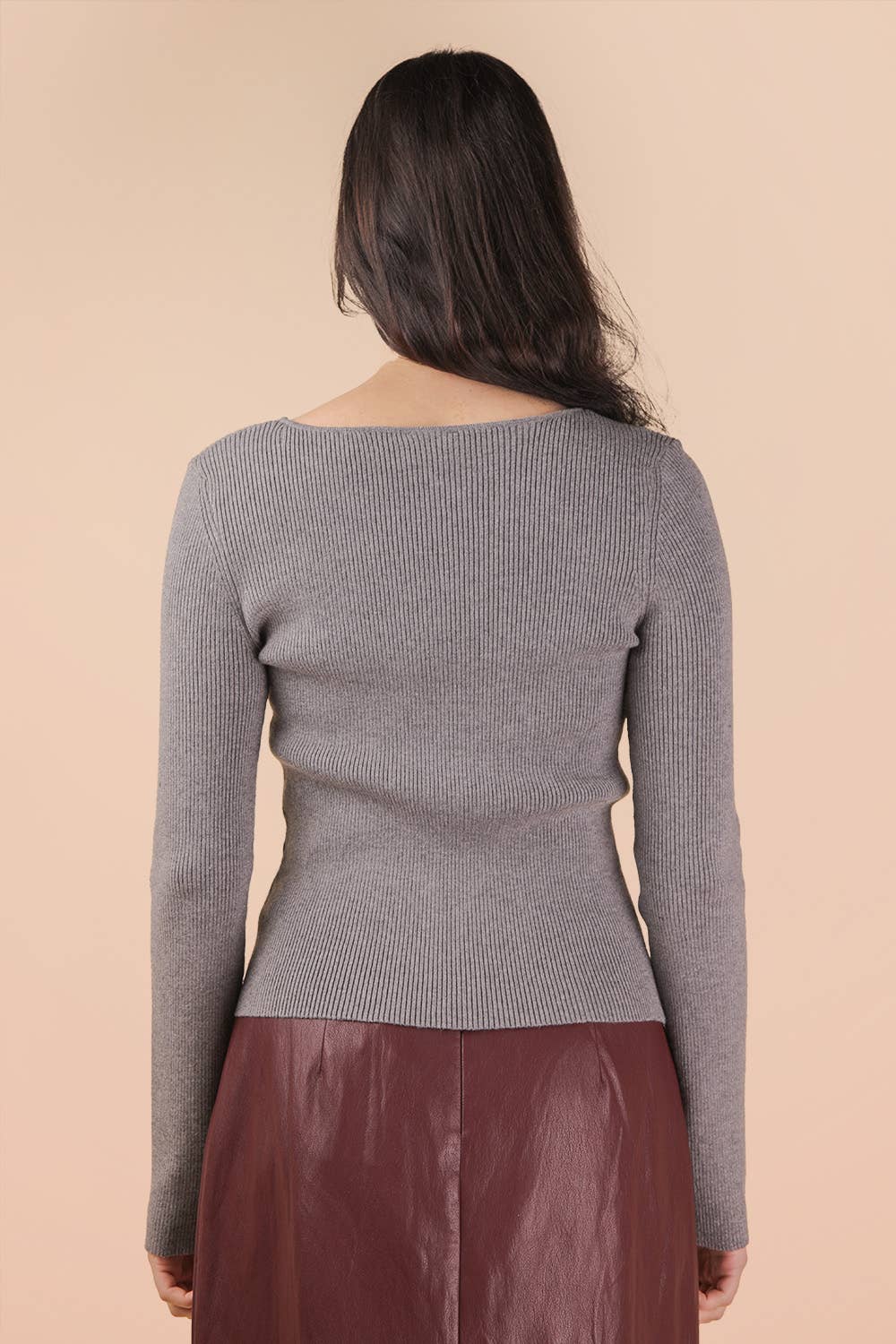 Button Down Fitted Knit Sweater Top