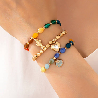 Multi-Color Beaded Layered Charm Bracelet