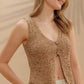 Square Button Front Split Neck Cardigan Vest