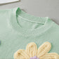 Pink Multi Crochet Flower Knit Short Sleeve Sweater Top