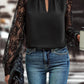 Black Keyhole Neckline Floral Lace Raglan Sleeve Blouse