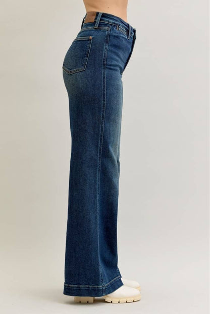 Retro Wide Tummy Control Front Welt Pockets