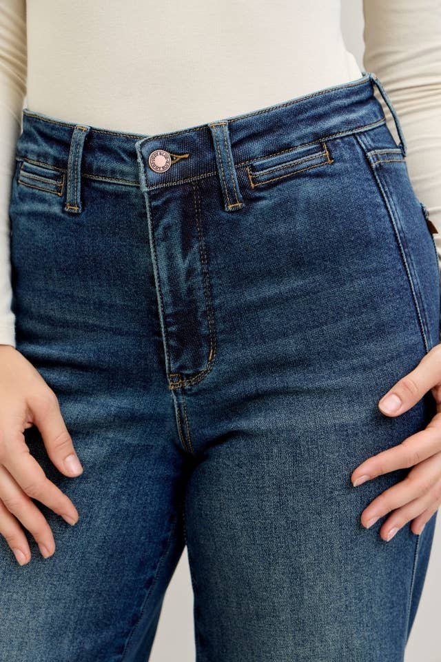 Retro Wide Tummy Control Front Welt Pockets