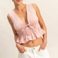 V-Neck Bow Detail Sleeveless Gingham Top