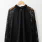 Black Keyhole Neckline Floral Lace Raglan Sleeve Blouse