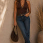Studded Halter Plunge Knit Top
