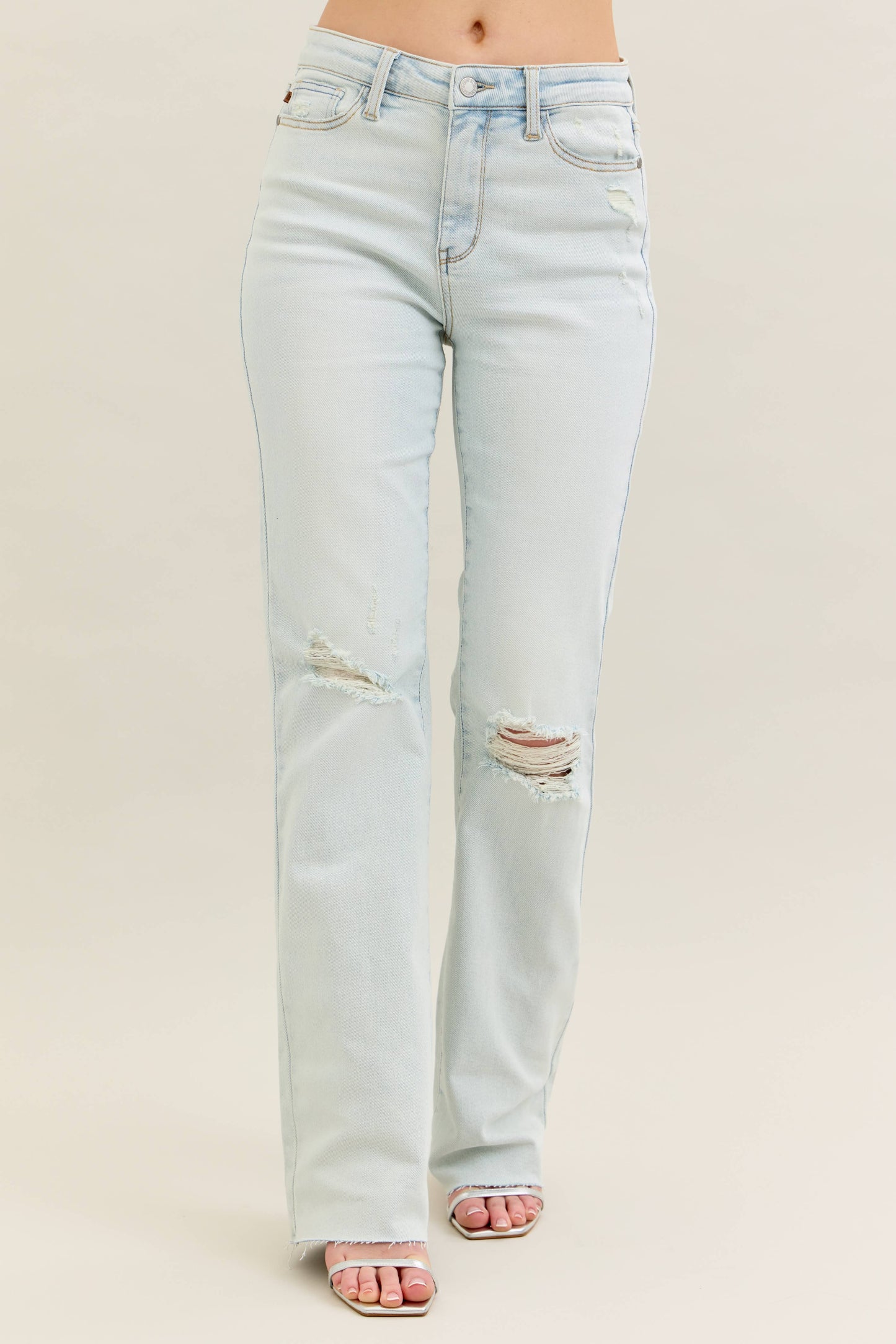 Mid Rise Distressed & Fray Hem Bootcut