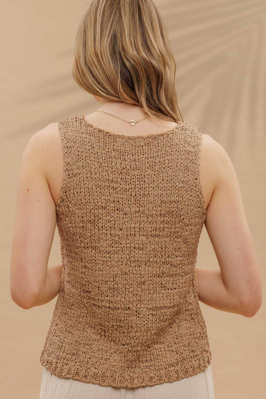 Square Button Front Split Neck Cardigan Vest
