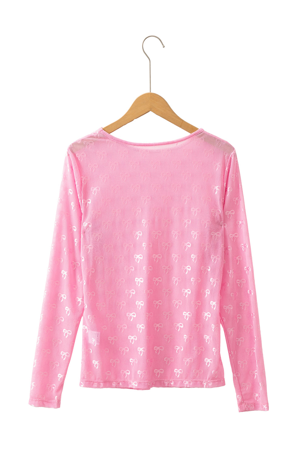 White Mesh Bow Pattern Long Sleeve Top