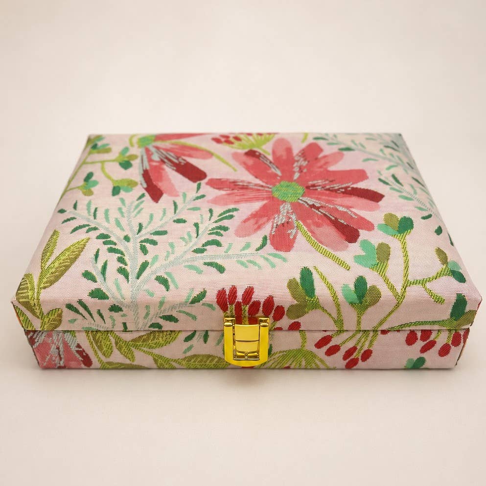 FLORAL PRINT JEWELRY ORGANIZER TRAVEL BOX CASE |