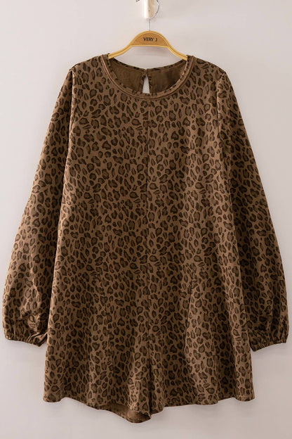 Leopard Print Long Sleeve Romper