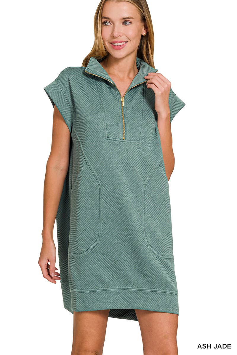 Knit Jacquard Quarter Zipper Mini Dress
