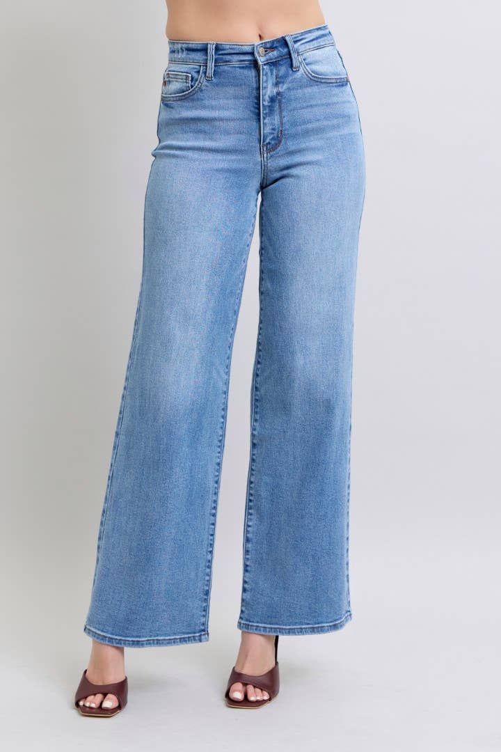 High Waisted Vintage Wash Retro Wide Leg