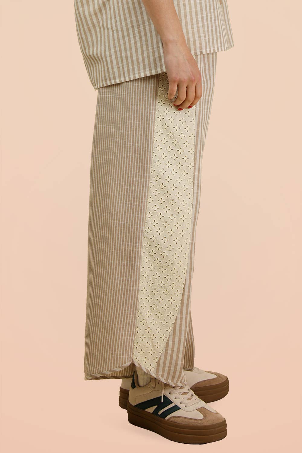 Lace Contrast Stripe Wide Leg Pants