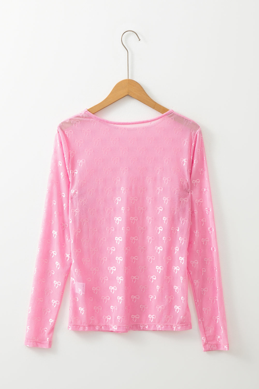 White Mesh Bow Pattern Long Sleeve Top