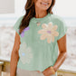 Pink Multi Crochet Flower Knit Short Sleeve Sweater Top