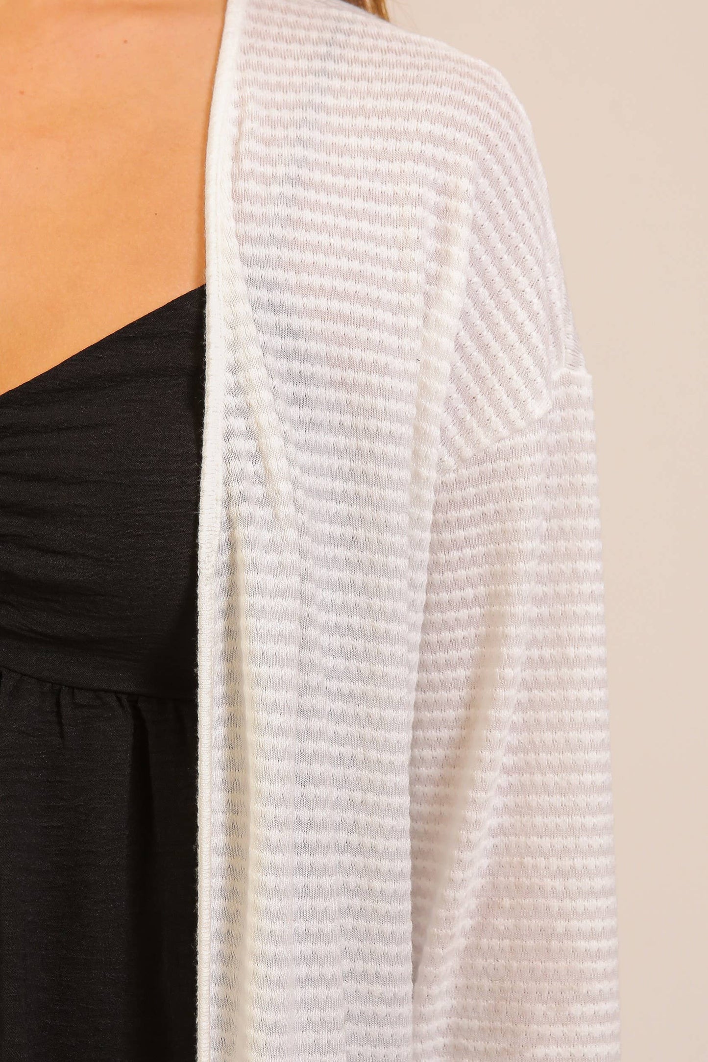 Open-Front Waffle Knit Cardigan