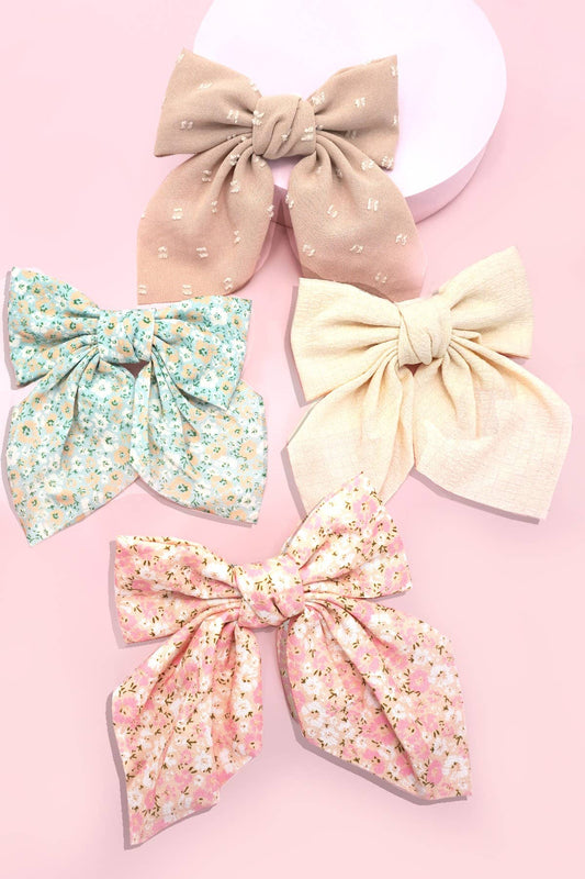 PRETTY DITSY ORGANZA BOW RIBBON HAIR CLIPS