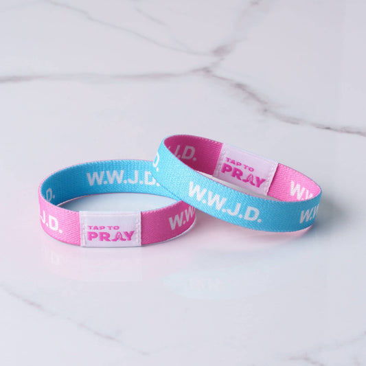 Tap To Pray™ Wristbands - Blue & Pink WWJD