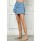Tiered Denim Shorts with Front Buttons