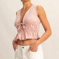 V-Neck Bow Detail Sleeveless Gingham Top