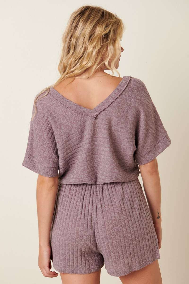 RIB V-NECK DOLMAN SLEEVE ROMPER