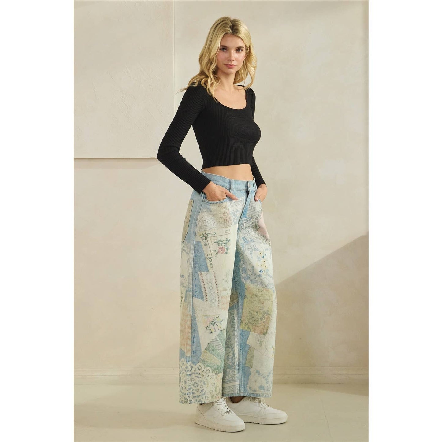 Digitally Printed Patchwork Denim Pants