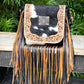Upcycled LV Cowhide Leather Fringe Crossbody Bag Western