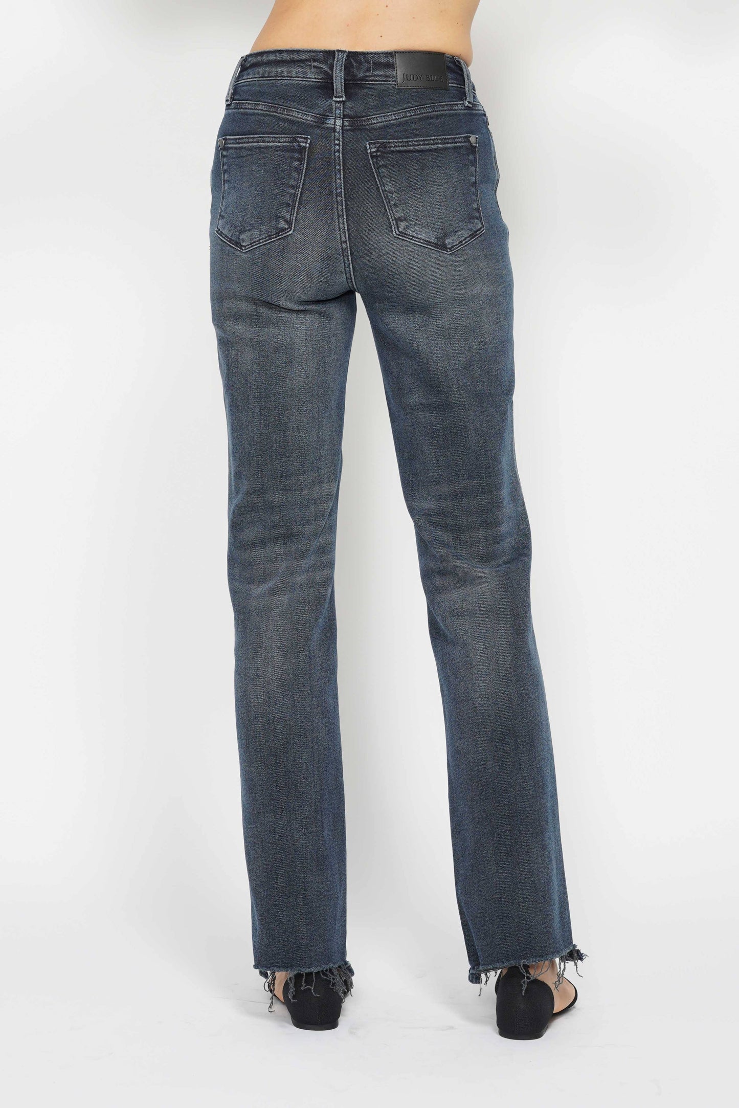 High Waisted Button Fly Hem Distressed Straight