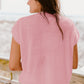 Pink Multi Crochet Flower Knit Short Sleeve Sweater Top