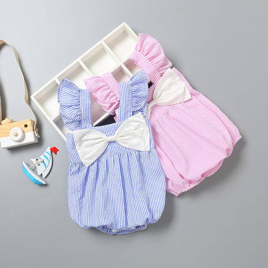 Striped Baby Girl Romper - Blue/Pink