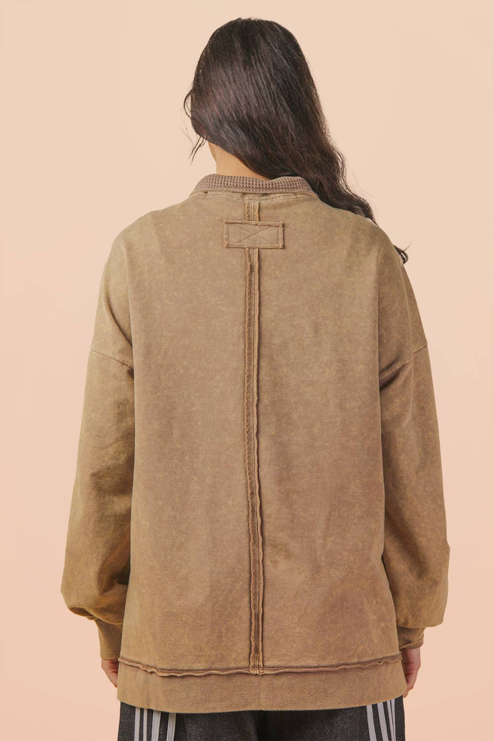 Mock Neck Mineral Washed Knit Causal Top